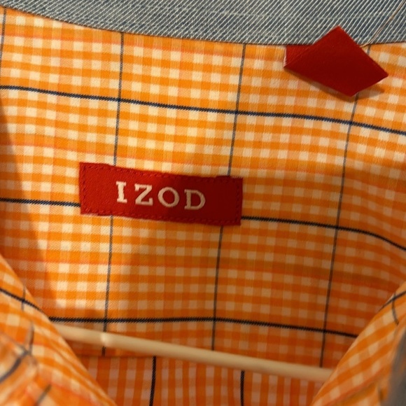 2/$30 IZOD Men’s Orange Plaid Shirt Sleeve Button down Shirt Size Medium - Picture 4 of 8